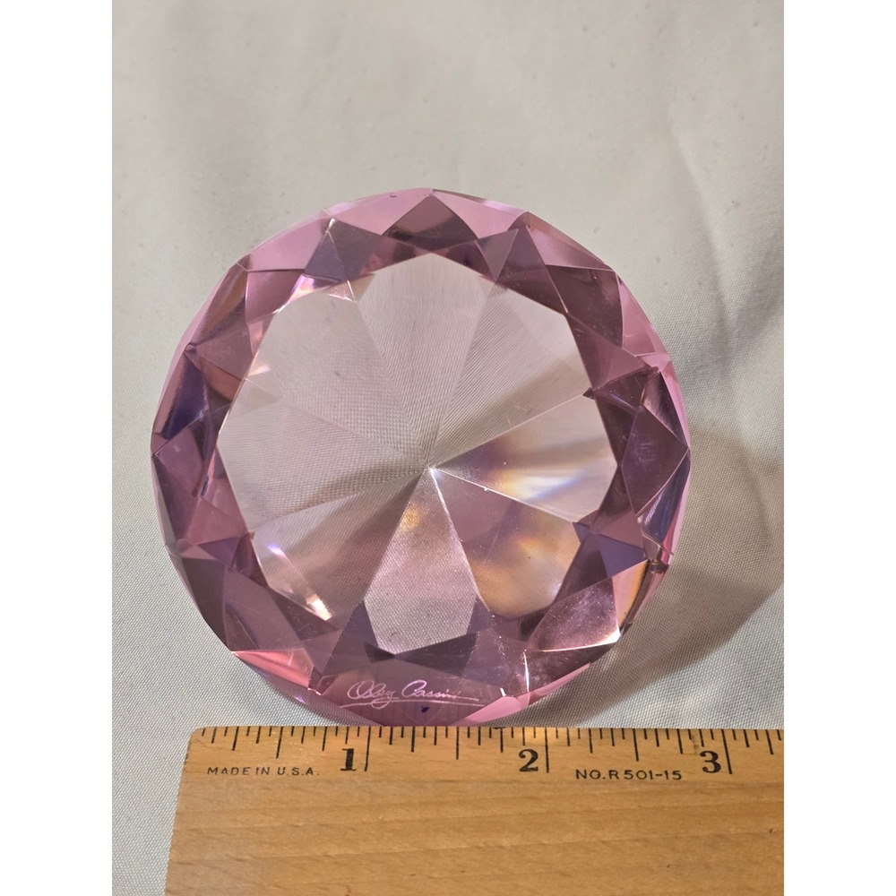 Oleg Cassini Pink Crystal Diamond Paperweight Signed Glass Desk Decor‎ 3 Inch